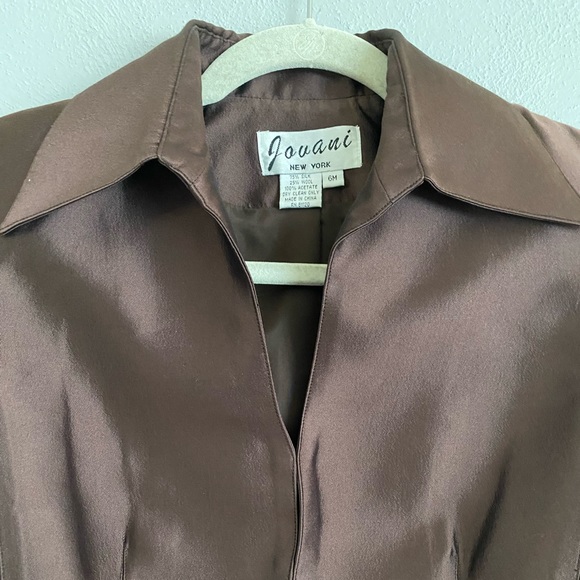 Vintage Jovani Wool Silk Jacket Size 6 Small Brown Formal Long Sleeve Open Front - Picture 3 of 9